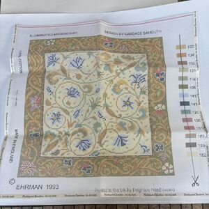 VTG 1993 Ehrman Floral Needlepoint Tapestry CANVAS ONLY Illuminated Manuscript